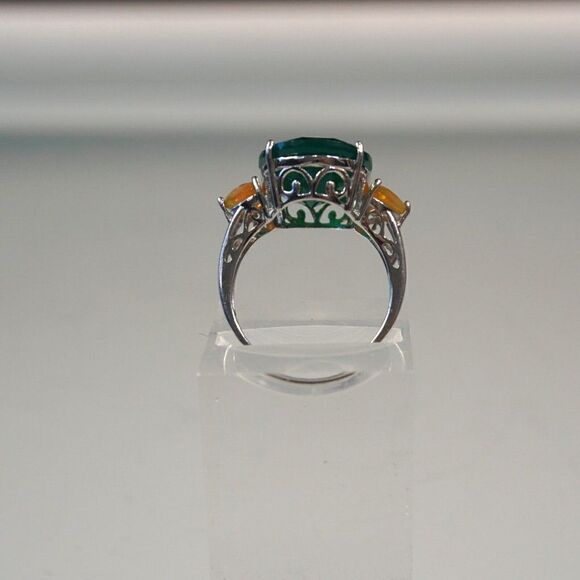 Jadeite w Yellow Tourmaline Gemstone Cocktail Ring Sterling Silver Signed Sz 9 - Picture 1 of 13